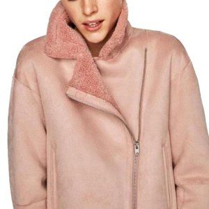 Zara pink/blush Sherpa Faux Suede Moto Jacket